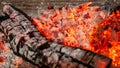 Burning log of wood close-up as abstract background Royalty Free Stock Photo