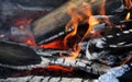 Burning logs in bonfire flames detailed stock photos Royalty Free Stock Photo