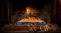 Burning logs in a Winter fireplace Royalty Free Stock Photo