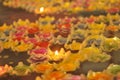 Burning lotus flower candles floating