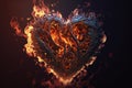 Burning Love. Heart on fire. Flames glowing with smoke. Abstract Valentine\'s Day. Background Wallpaper. Royalty Free Stock Photo