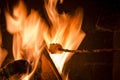 Burning marshmallow at a fireplace Royalty Free Stock Photo