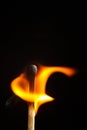 burning match on black background flame wood stick macro