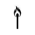 Burning match black icon. Vector illustration flat design. Royalty Free Stock Photo