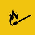 Burning match black icon. Vector illustration flat design. Royalty Free Stock Photo