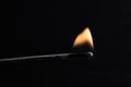 Burning match with a bright flame against a black background Royalty Free Stock Photo