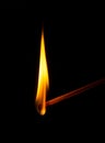 Burning match. Closeup of burning match. Fire flame Royalty Free Stock Photo