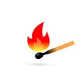 Burning match color icon on white background. Vector illustration