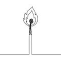 Burning match continuous line vector illustration Royalty Free Stock Photo