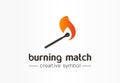 Burning match creative fire symbol concept. Danger power flame torch abstract business logo. Damage energy in flammable Royalty Free Stock Photo