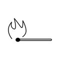 Burning match icon. Fire sign. Silhouette element. Linear graphic. Isolated object. Vector illustration. Stock image. Royalty Free Stock Photo