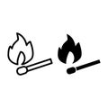 Burning match line and glyph icon. Flame and match vector illustration isolated on white. Fire and match stick outline Royalty Free Stock Photo