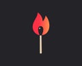 Burning match logo design template on black background. Universal concept fire, flame, burning, danger vector logotype