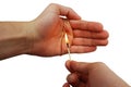 Burning match in a male hands Royalty Free Stock Photo