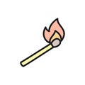 Burning match stick flat color line icon. Royalty Free Stock Photo