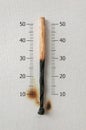 Burning match on thermometer scale