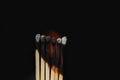 Burning matches on black background. matchsticks on fire in row of burning is sequence while one match stay down from burning to Royalty Free Stock Photo