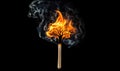 A burning matchstick transforms into a tree, engulfed in flames and smoke, symbolizing environmental concerns. Royalty Free Stock Photo