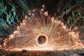 Burning metallic wool light graphics highlighting empty cave