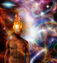 Burning mind in cosmic space Royalty Free Stock Photo