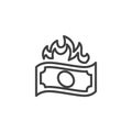 Burning money bill line icon