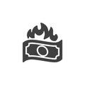 Burning money bill vector icon