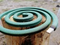 A Burning mosquito coil is an anti-mosquito repellent. Outdoor insect repellent