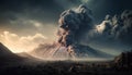 Burning mountain explosive eruption creates fiery hell generated by AI