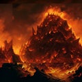 Burning mountain of wood, catastrophic fire made with generative AI