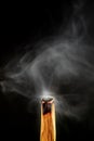 Burning natural palo santo incense stick on black background. Incense smoke on black. Palo Santo Holy Wood, Bursera Graveolens.