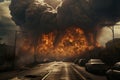 Smoke burning disaster dark fire road black tornado sky storm destruction danger nature