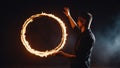 burning number 0 A fire hoop spinning in the darkness, creating a mesmerizing pattern of flames and smoke_ fire, hoop