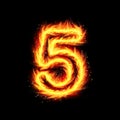 Burning Number Five Fire Flames effect Illustration On a black background, Burning Number Five On A Black Background Royalty Free Stock Photo