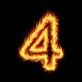 Burning Number Four Fire Flames effect Illustration On a black background, Burning Number Four On A Black Background