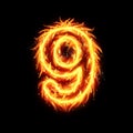 Burning Number Nine Fire Flames effect Illustration On a black background, Burning Number Nine On A Black Background