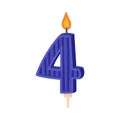 4 burning number shaped candle for Birthday anniversary celebration cartoon vector illustration