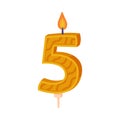 5 burning number shaped candle for Birthday anniversary celebration cartoon vector illustration