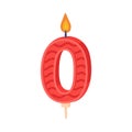 0 burning number shaped candle for Birthday anniversary celebration cartoon vector illustration