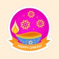 Burning Oil LampDiya Against Mandala Pink Background For Happy Diwali