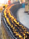 Burning oil lamps at the Shwedagon Pagoda Royalty Free Stock Photo