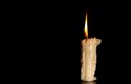 Burning Old Candle on Black Background. Royalty Free Stock Photo
