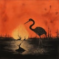 Burning Oriole: An Apocalyptic Landscape In Primitive Art Style
