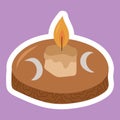 Burning out candle on wooden candlestick sticker.