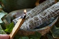 Burning Palo Santo Smudge Stick Close Up