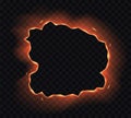 Burning paper hole, edge, frame with fire sparks isolated on transparent background. Royalty Free Stock Photo