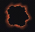 Burning paper hole, edge, frame with fire sparks isolated on transparent background. Royalty Free Stock Photo