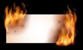 Burning paper note. Blank realistic fire mockup