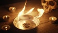 Burning pentacle on altar closeup photo