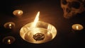 Burning pentacle on altar closeup photo Royalty Free Stock Photo