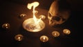 Burning pentacle on altar closeup photo